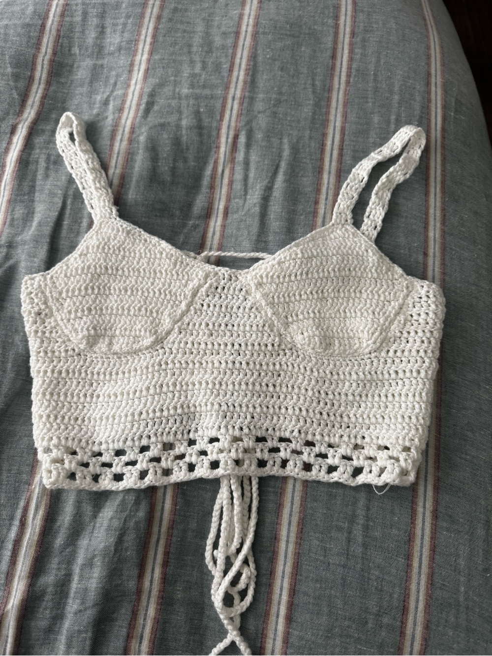 White Crochet Crop Tank with Tie-Back